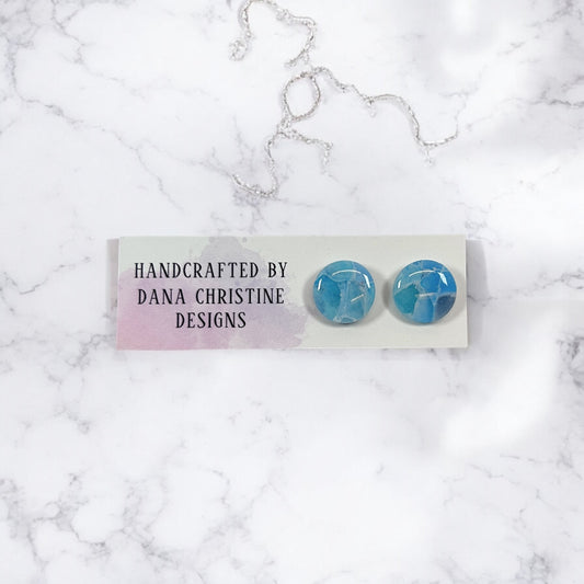 Light Blue Marbled Circle Studs