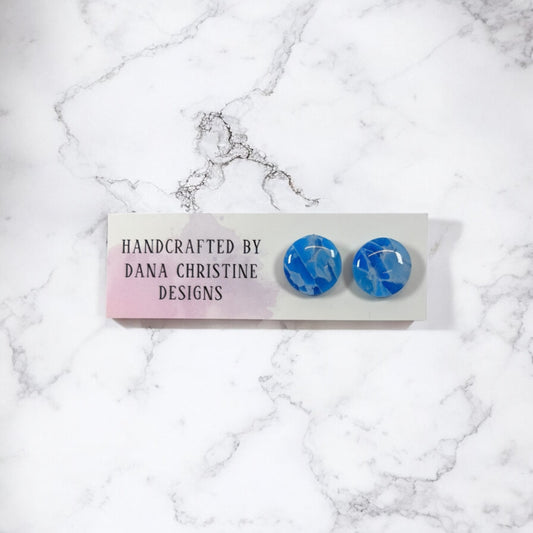 Blue Marbled Circle Studs