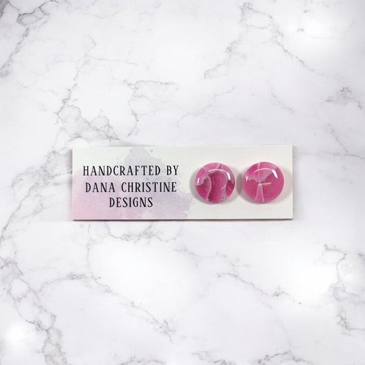 Pink Marbled Circle Studs