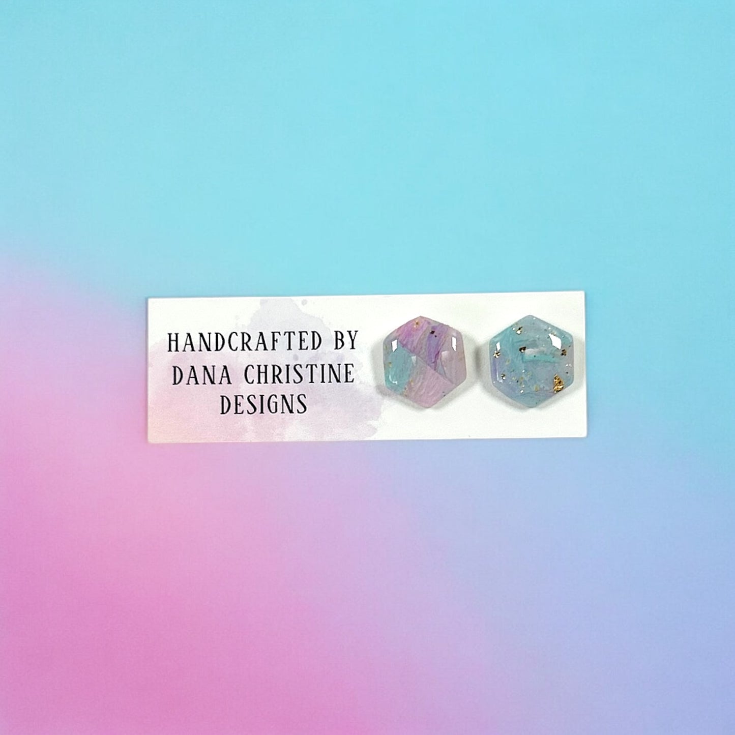 Purple, Blue and Gold Hexagon Studs v.2